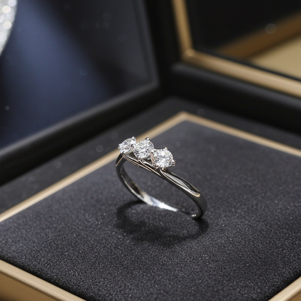 Anello Trilogy certificato HRD ANTWERP in oro bianco 18k e 3 diamanti naturali 0,52 ct