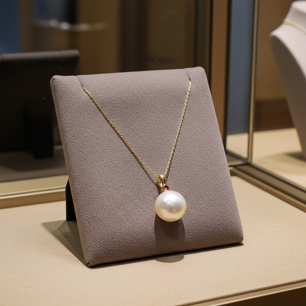 Collana - 18 carati Oro giallo Perla - Rubino - Akoya 8-8,5 mm