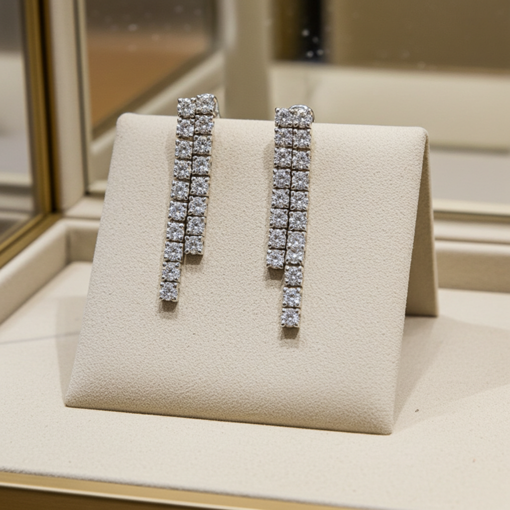 orecchini tennis in oro bianco 18k e 2 fila diamanti naturali 0,68ct