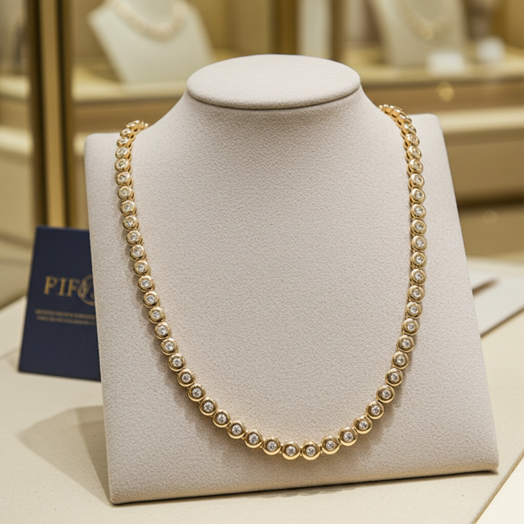 Collana collier  tennis a cipollina in oro e diamanti naturali 6.40ct