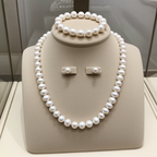 set completo con perla naturale bianche collana bracciale e orecchino