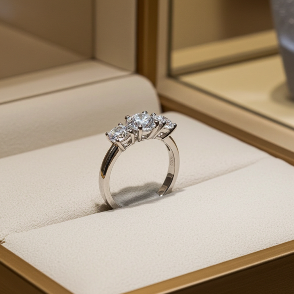 anello trilogy in oro bianco 18k con 3 diamanti naturali 0,60ct