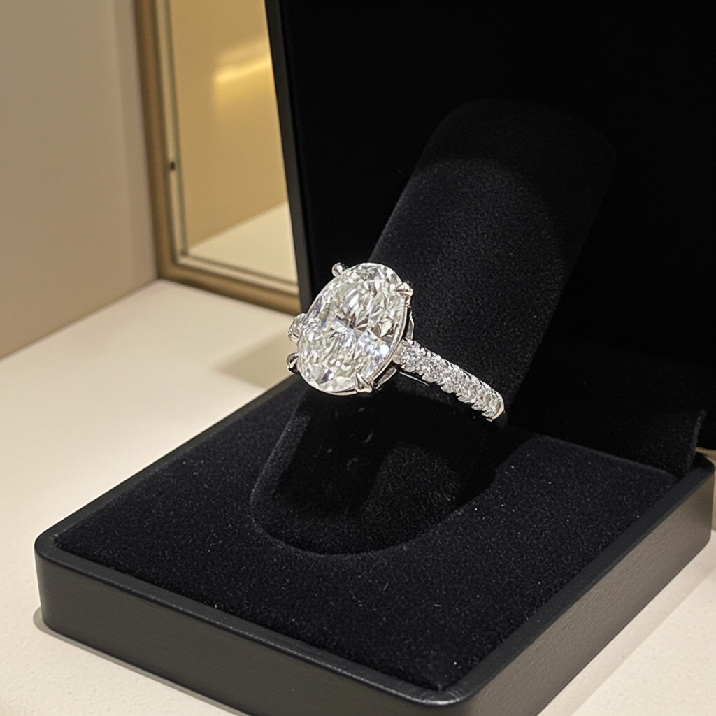 Anello solitario in oro bianco e diamanti naturali ovale 1.99 ct