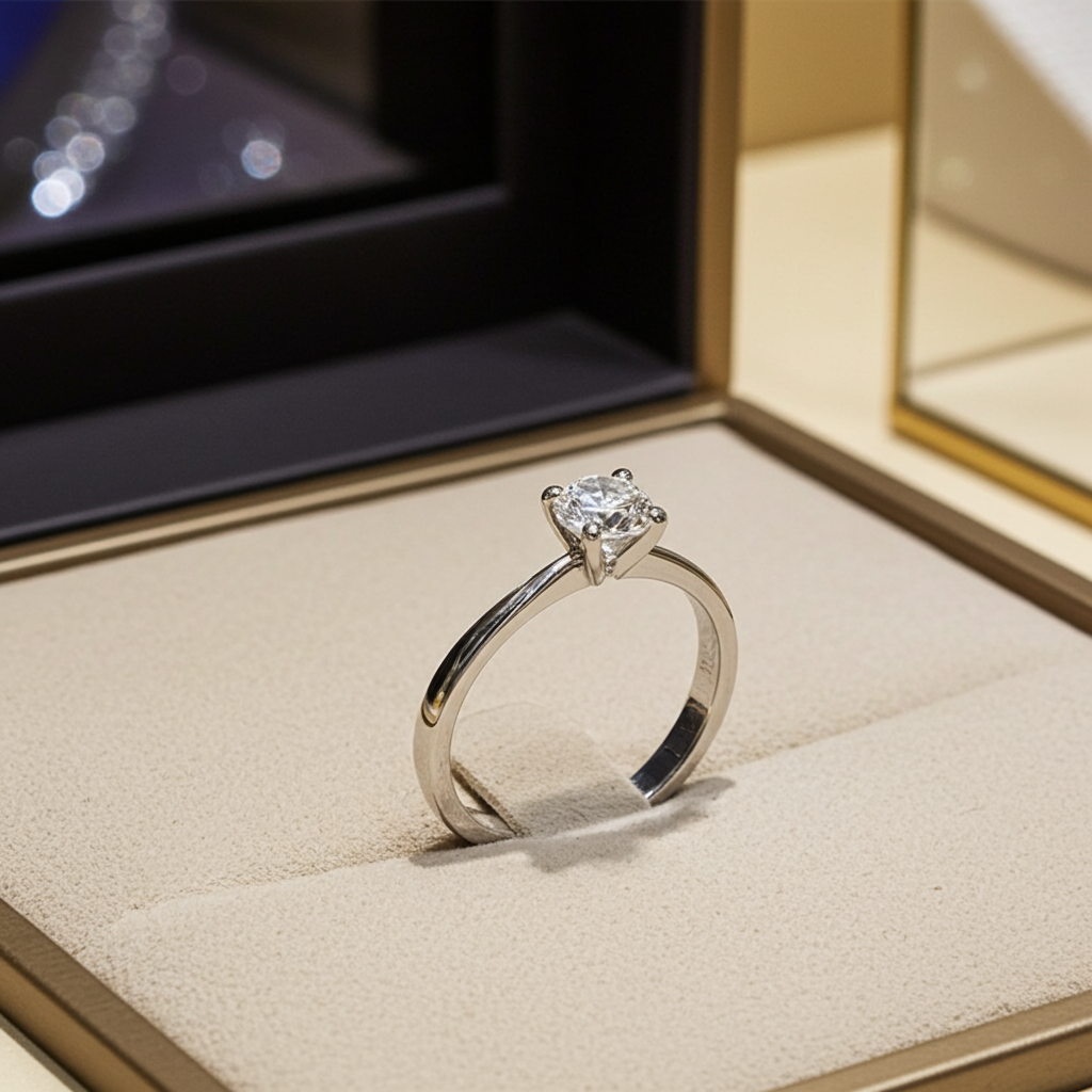 Anello Solitario - 18carati Oro bianco - 0.60ct. tw. Diamante (Naturale)