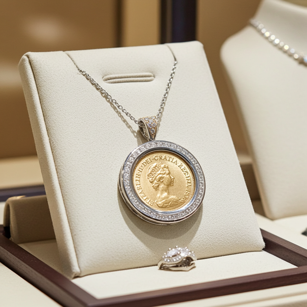 Collana con Ciondolo in oro con sterline 22k e diamanti naturali 1.10ct