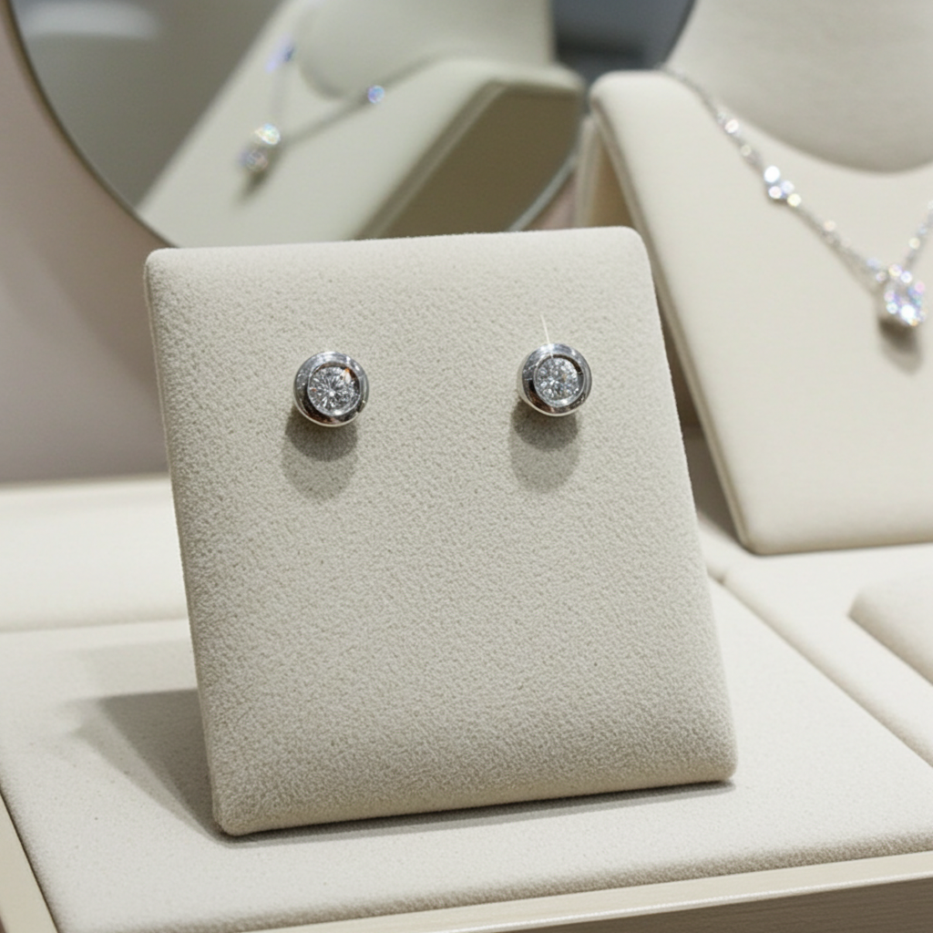 orecchini punto luce a cipollina in oro bianco 18k e 2 diamanti naturali 0,20ct