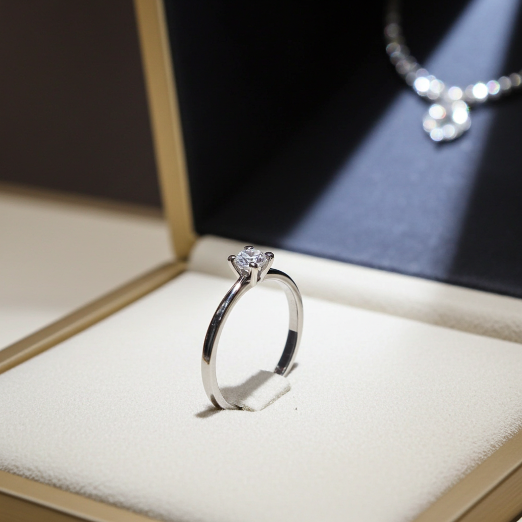 Anello solitario certificato HRD in oro bianco 18k e diamante naturale centrale 0,25 ct