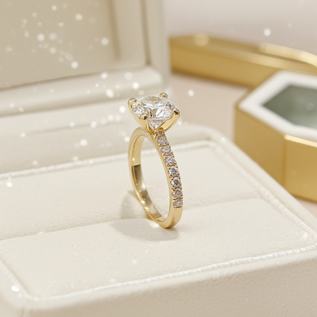 Anello fidanzamento in oro bianco 18k e diamanti naturali certificato igi 0.54ct