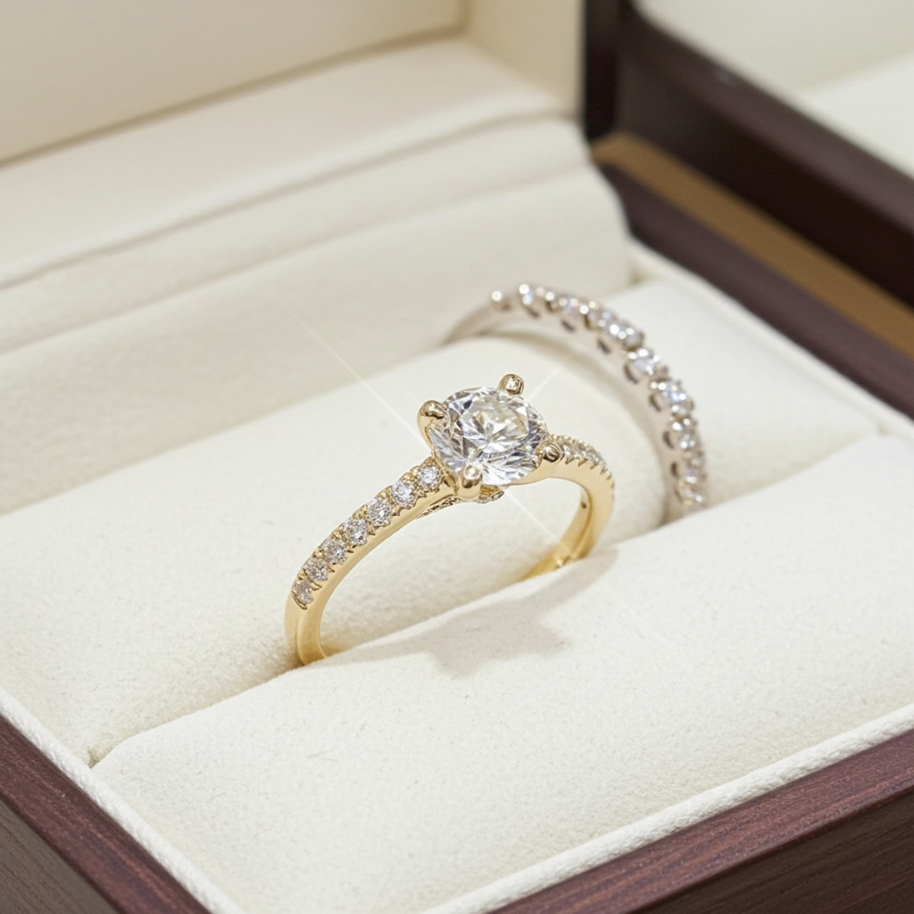 Anello fidanzamento in oro bianco 18k e diamanti naturali certificato igi 0.90ct