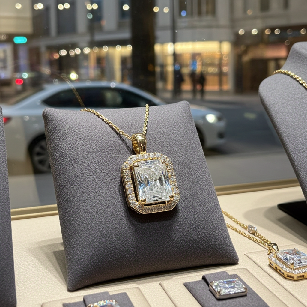 Ciondolo in oro  18k e diamanti naturali princess certificato IGI 1.36ct