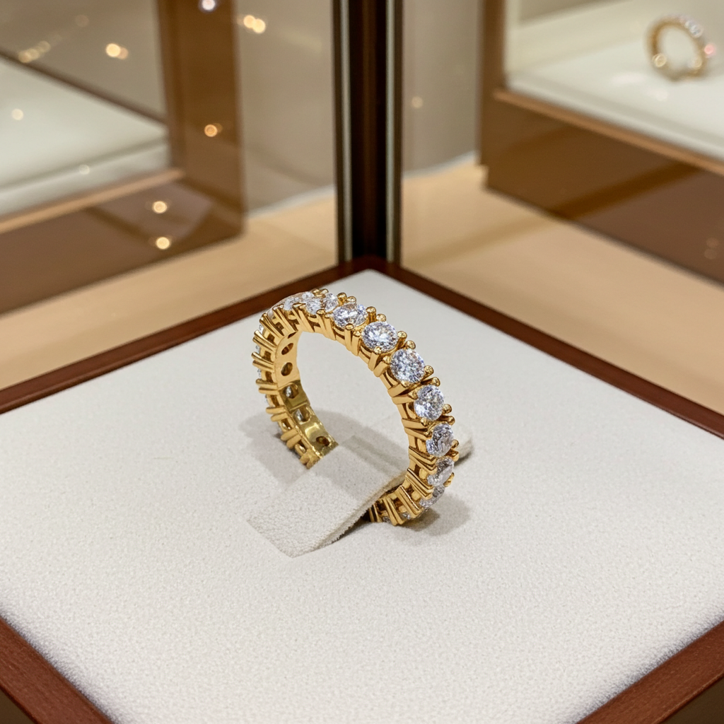 Anello veretta certificato HRD in oro giallo 18k con diamanti naturali 3,85 ct