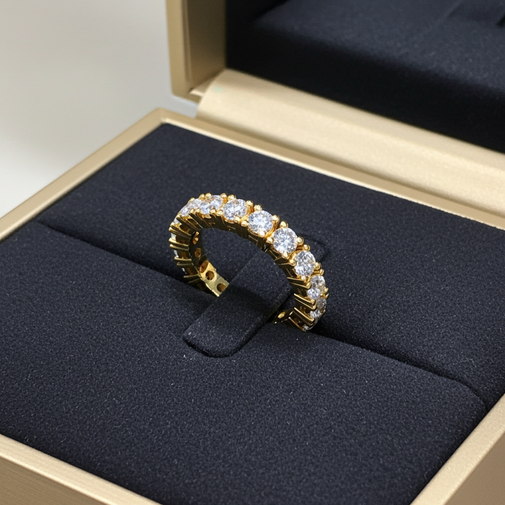 Anello veretta certificato HRD in oro giallo 18k con diamanti naturali 3,85 ct