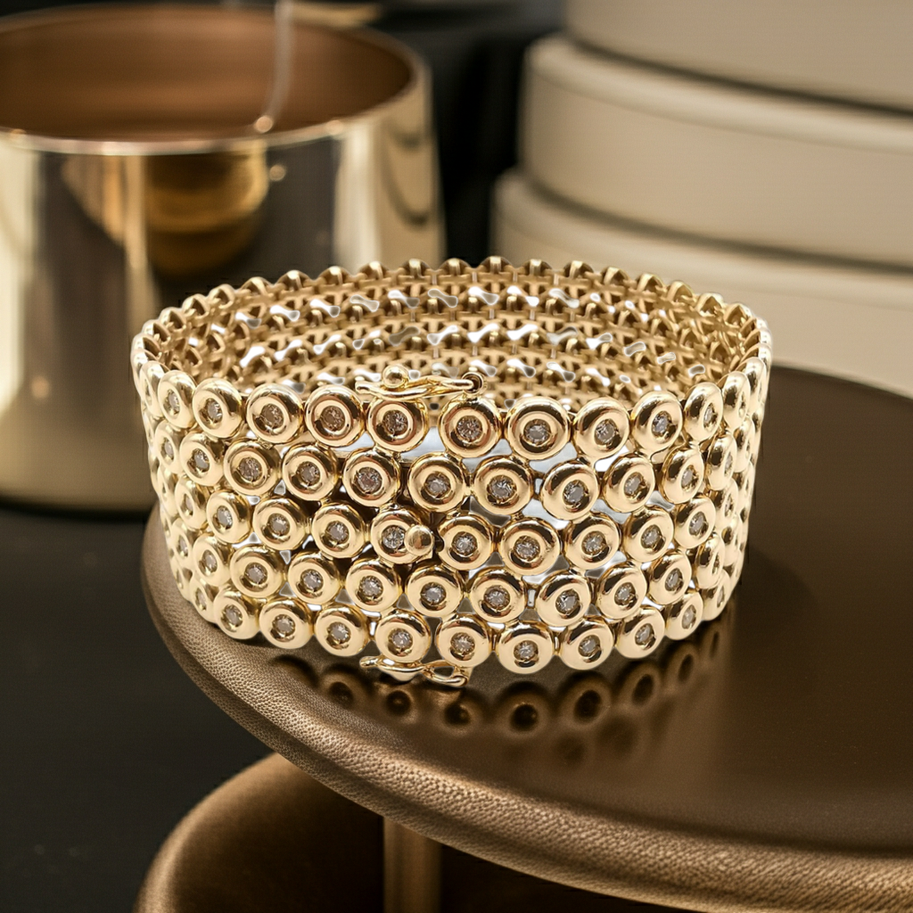 Bracciale tennis in oro giallo e diamanti naturali 25.20 ct