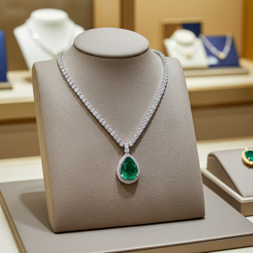 Collana collier tennis in oro e smeraldo e diamanti naturali 8.44 ct