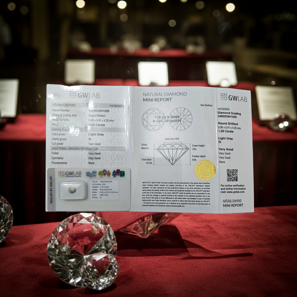 Diamante naturale certificato 1.29ct