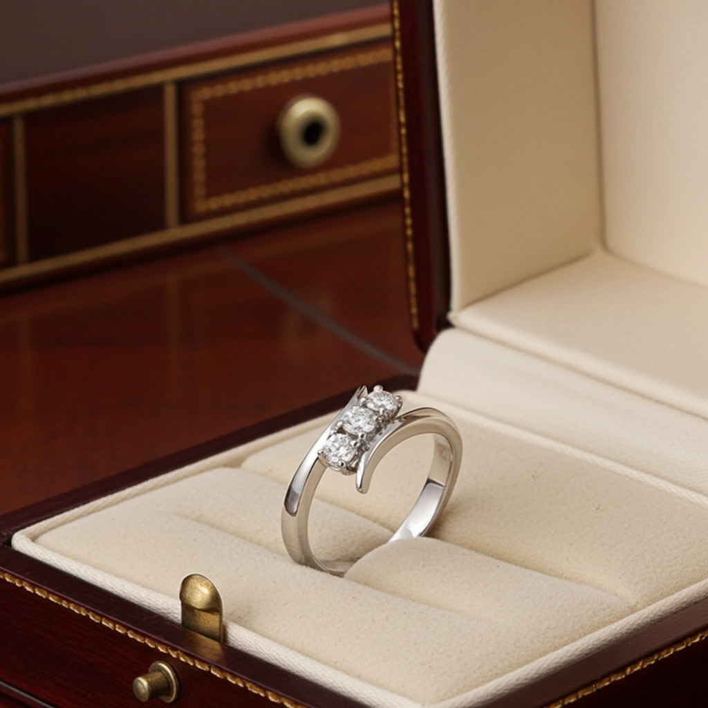 Anello trilogy , diamanti naturali 0.45ct certificato IGI D IF