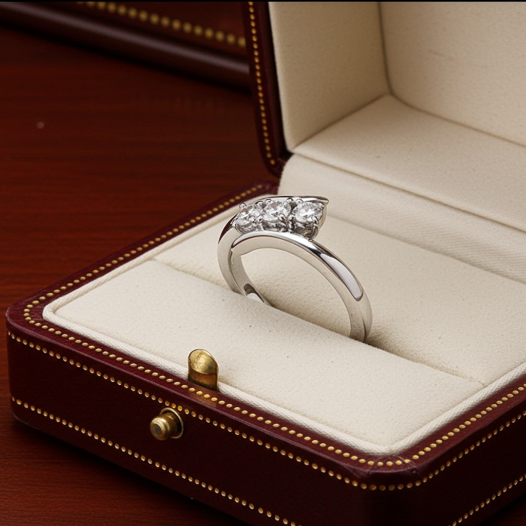 Anello Trilogy certificato IGI in oro bianco 18k e 3  diamanti  naturali 0,30 ct