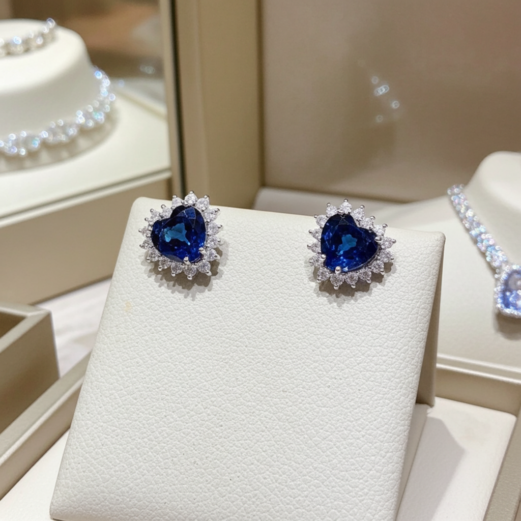 Orecchini - 18 carati Oro bianco Zaffiro - Diamante