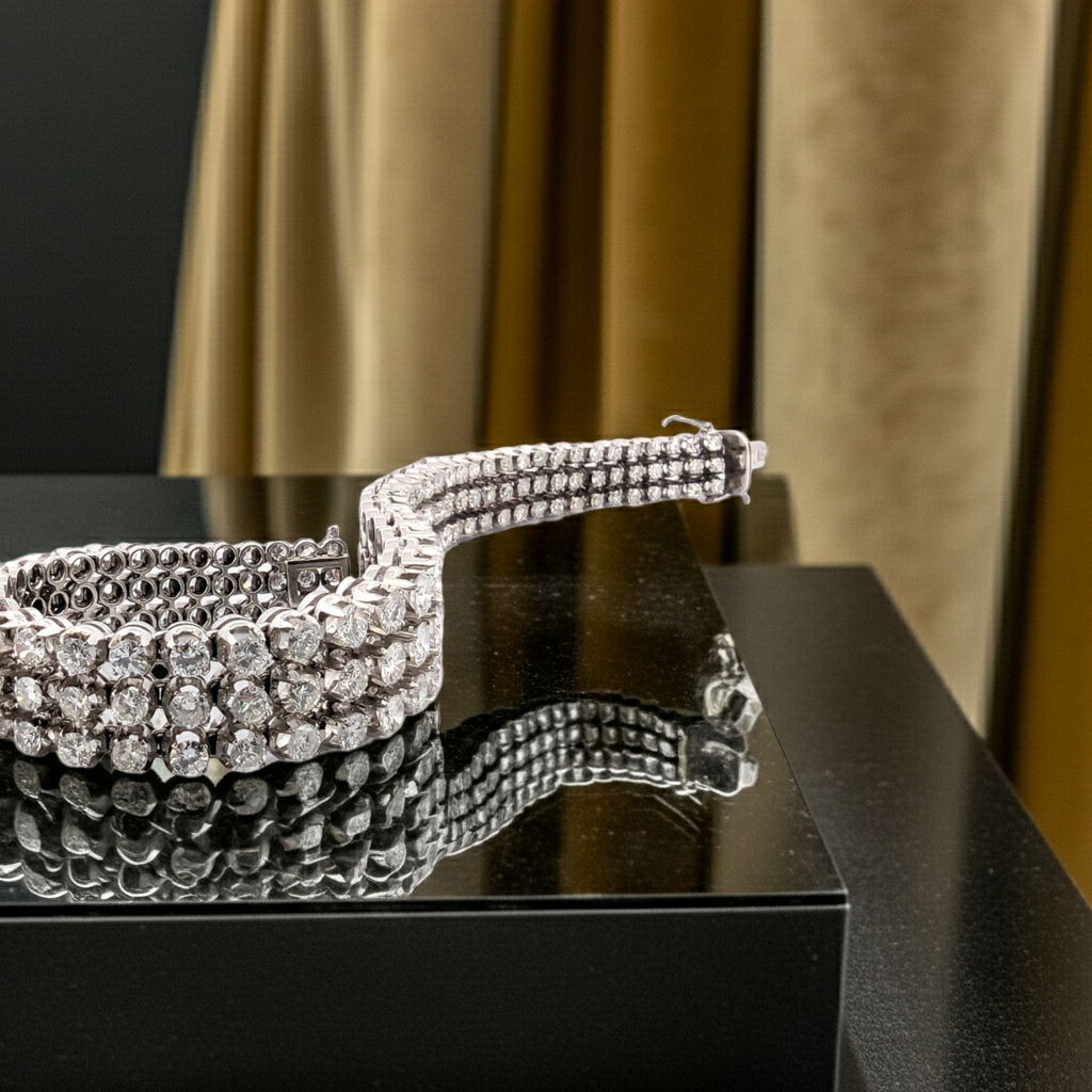 Bracciale Tennis - 18 carati Oro bianco, 14 ct Diamante (Naturale)