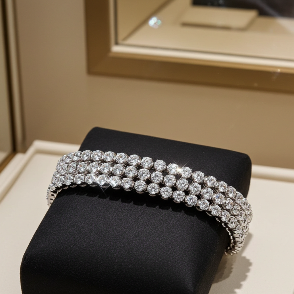 Bracciale Tennis - 18 carati Oro bianco, 14 ct Diamante (Naturale)