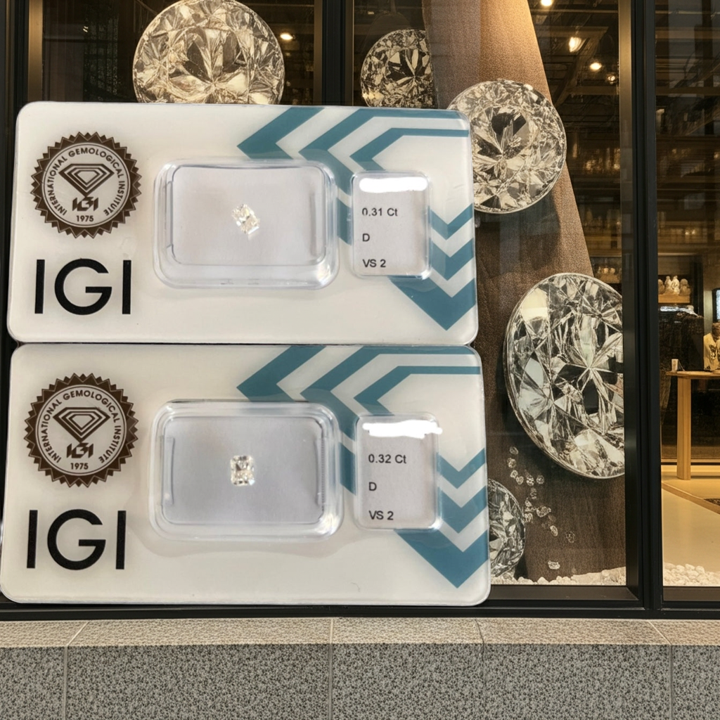 2 diamanti naturali certificato IGI taglio radiante   0.63ct   D VS2