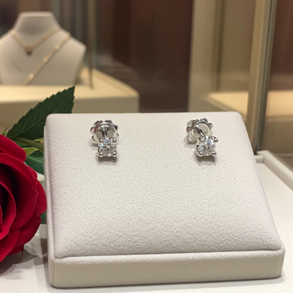 orecchini punto luce in  oro bianco 18k e 2 diamanti naturali 0,90ct