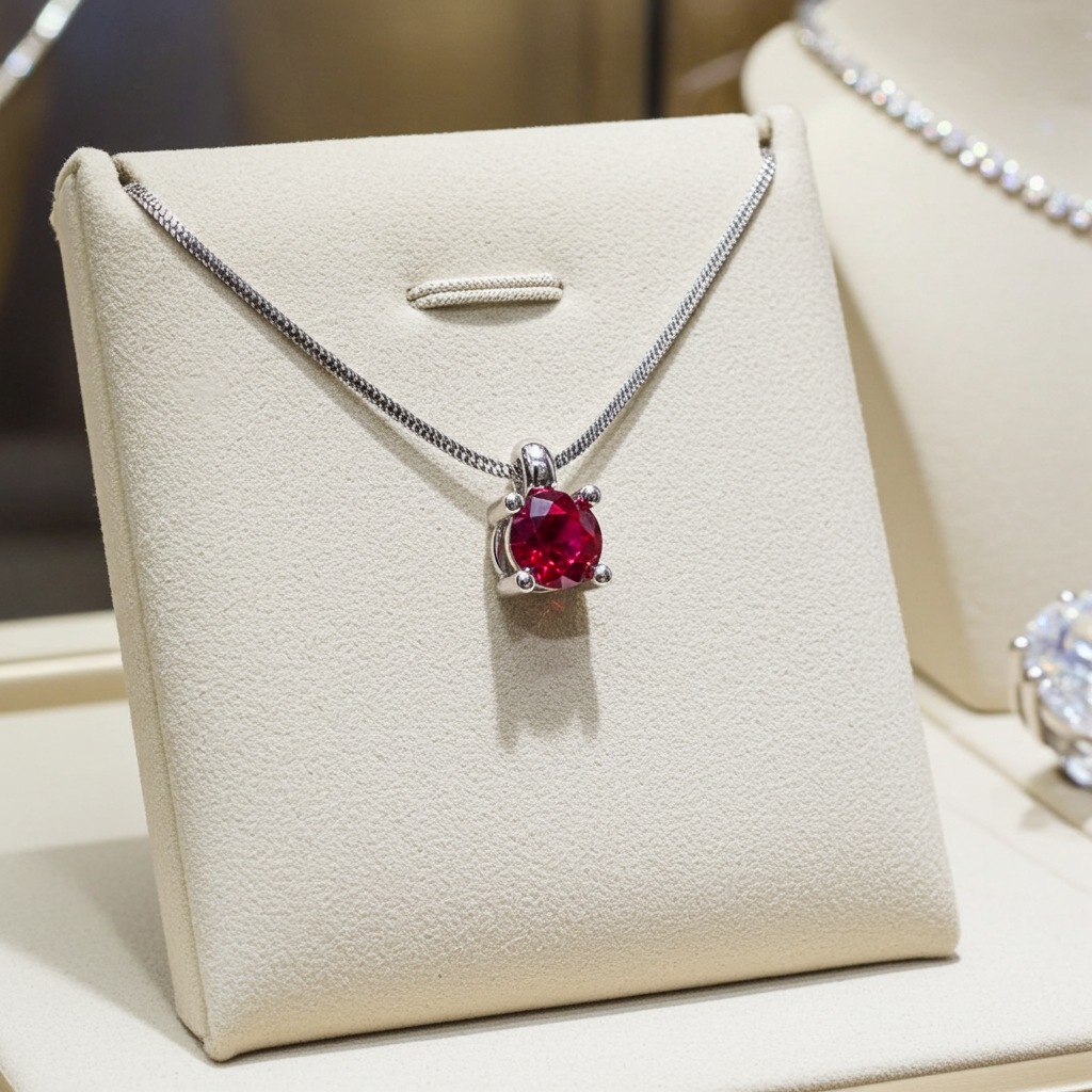 ciondolo punto  luce in oro bianco 18k e rubino naturale 0,50 ct
