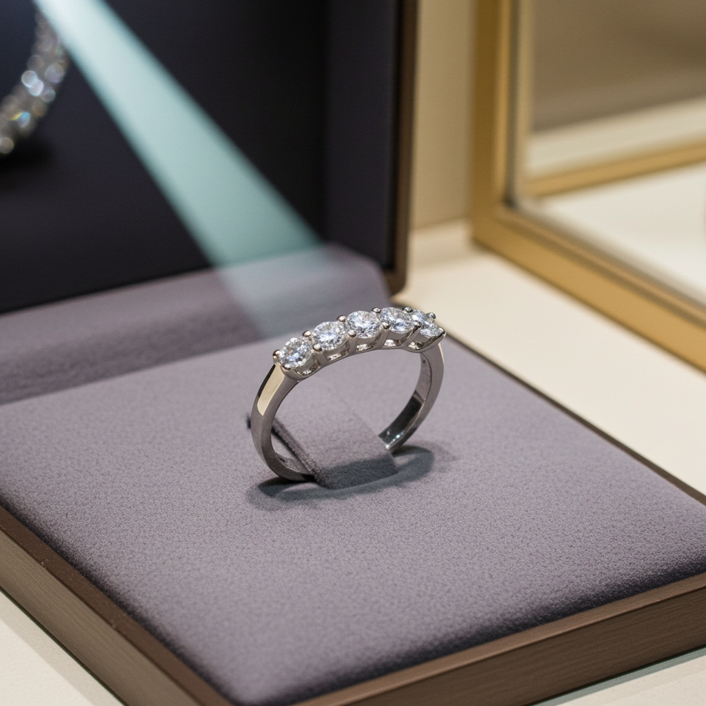 Anello veretta certificato in oro bianco 18k e 5 diamanti naturali 2,15 ct