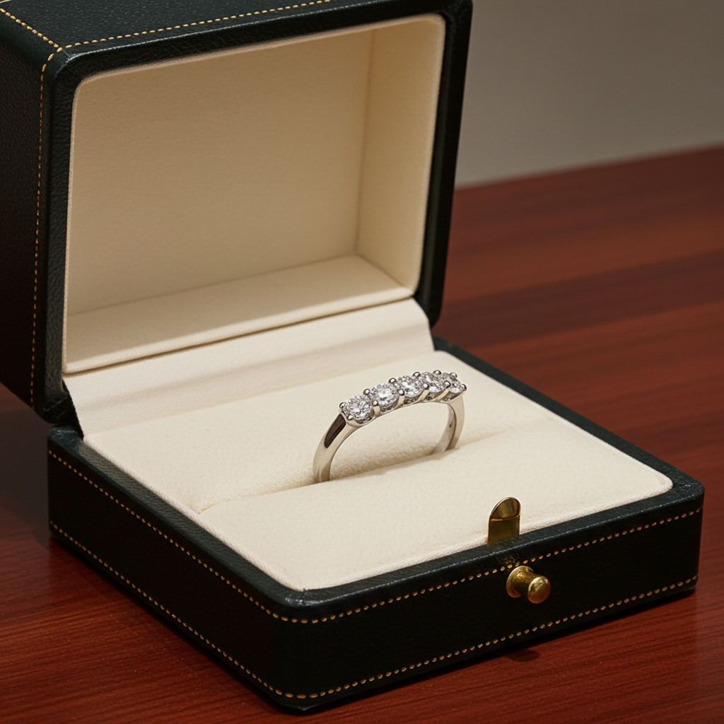 Anello veretta certificato HRD in oro bianco 18k e 5 diamanti  naturali 1,25 ct