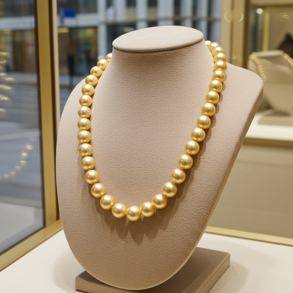 collana con oro giallo 18k e 1 fila di perla naturale australiane  38 cm