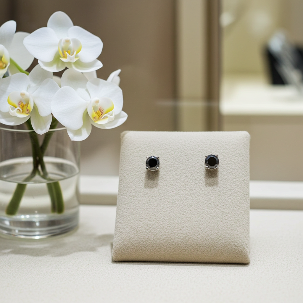 Orecchini punto luce con diamanti naturali neri 1.00 ct