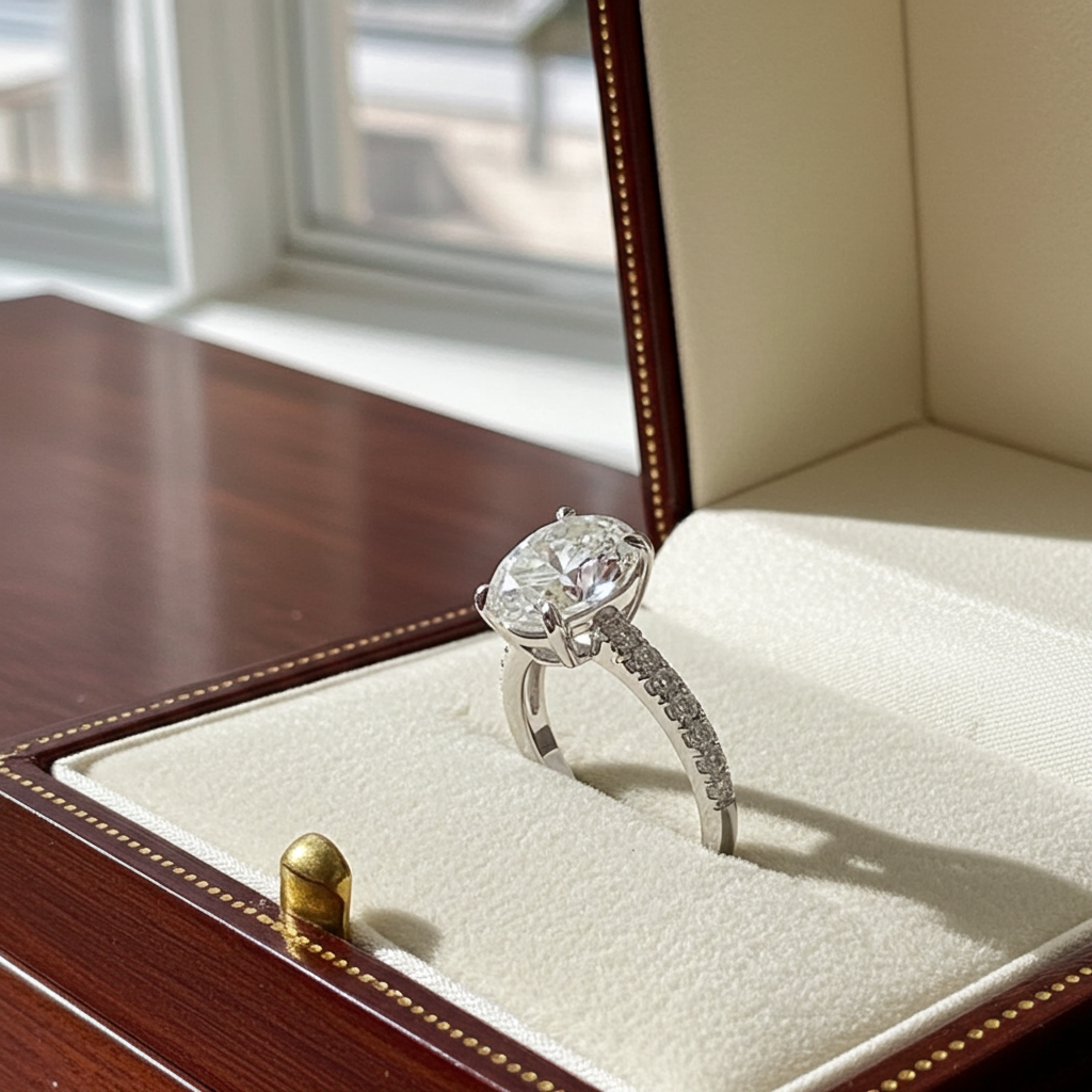 Anello solitario in oro bianco e diamanti naturali ovale 1.99 ct