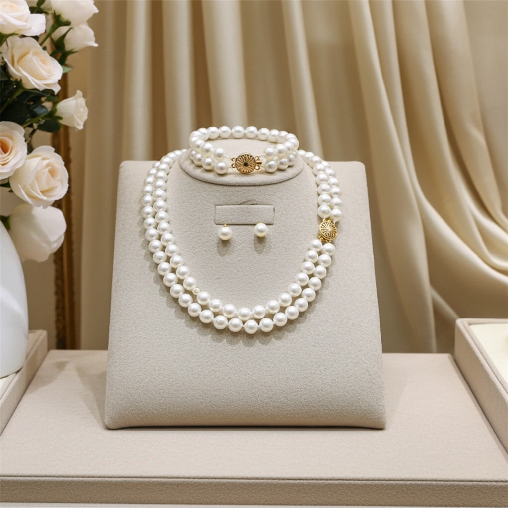 set completo di perla naturale australiana bianca collana bracciale e orecchino