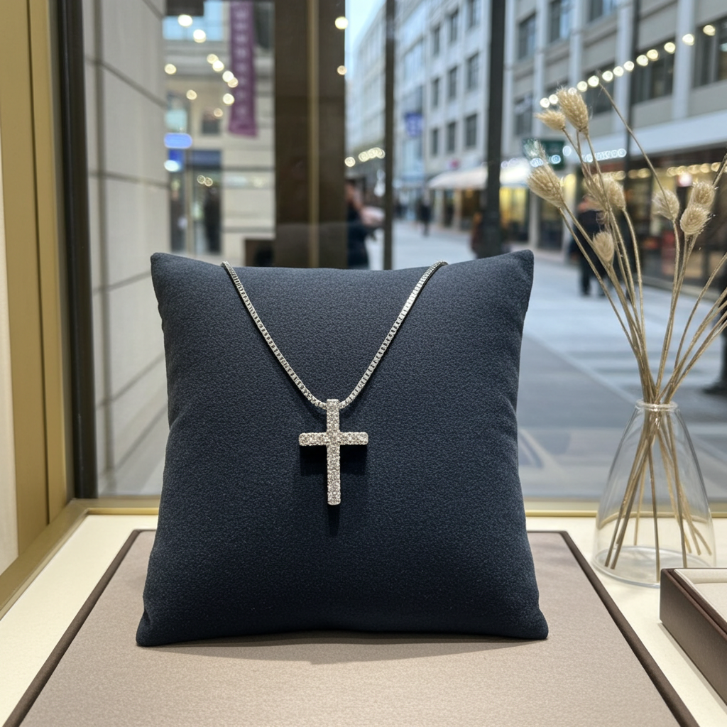 Collana con ciondolo Croce piccola con Diamanti ct. 0.55