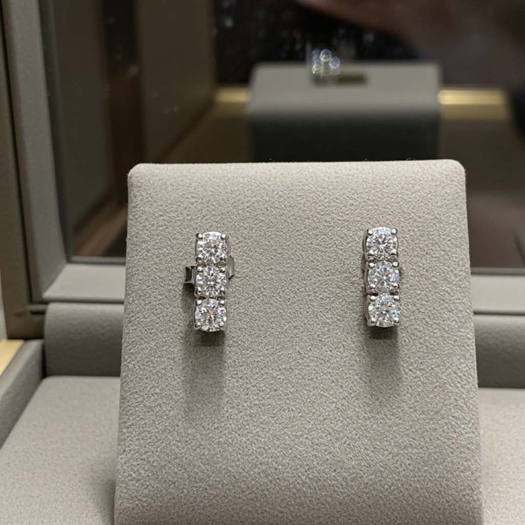 orecchini trilogy in oro bianco 18k e 6 diamanti naturali 1,30 ct