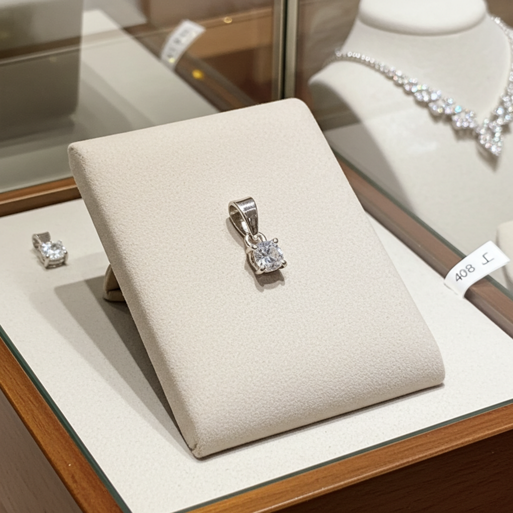 ciondolo punto luce in oro bianco 18k e diamanti naturale  0,10 ct