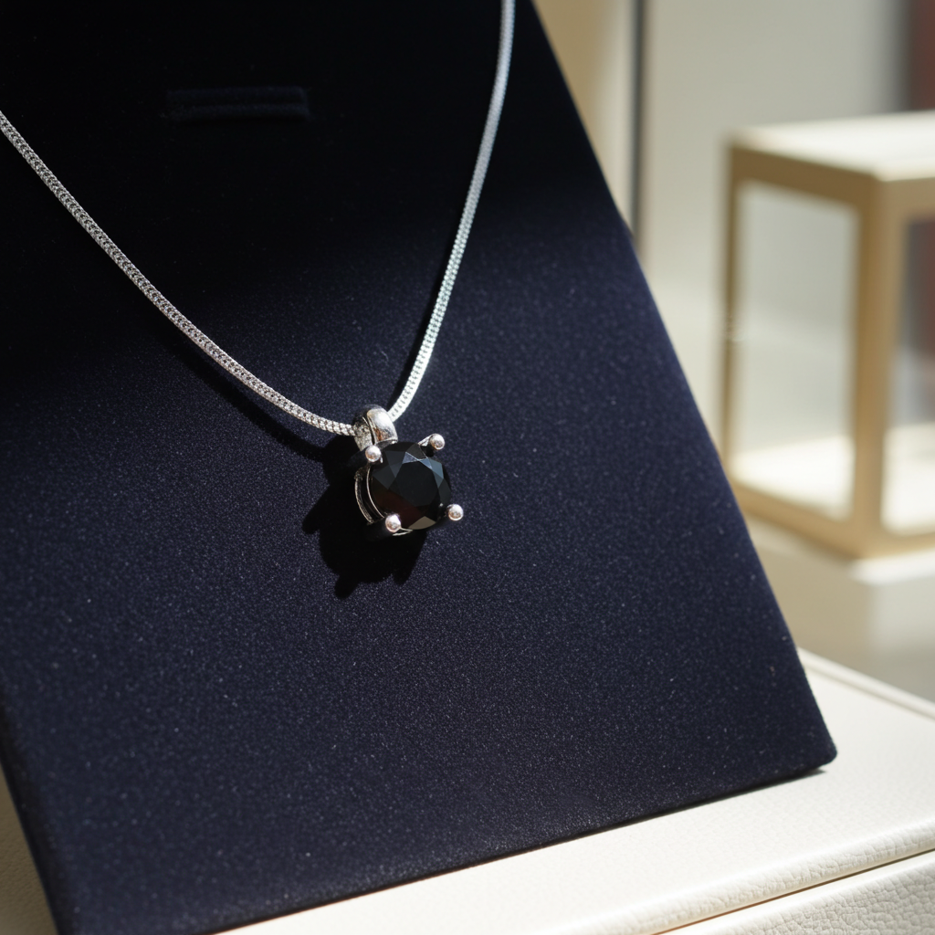 Ciondolo punto luce in oro bianco con diamante naturale nero 1,00 ct