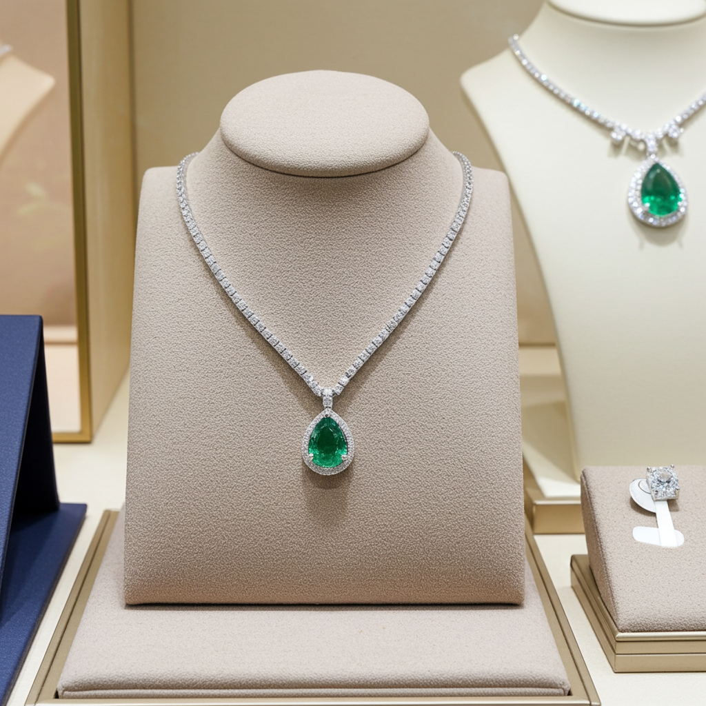 Collana collier tennis in oro e smeraldo e diamanti naturali 8.44 ct