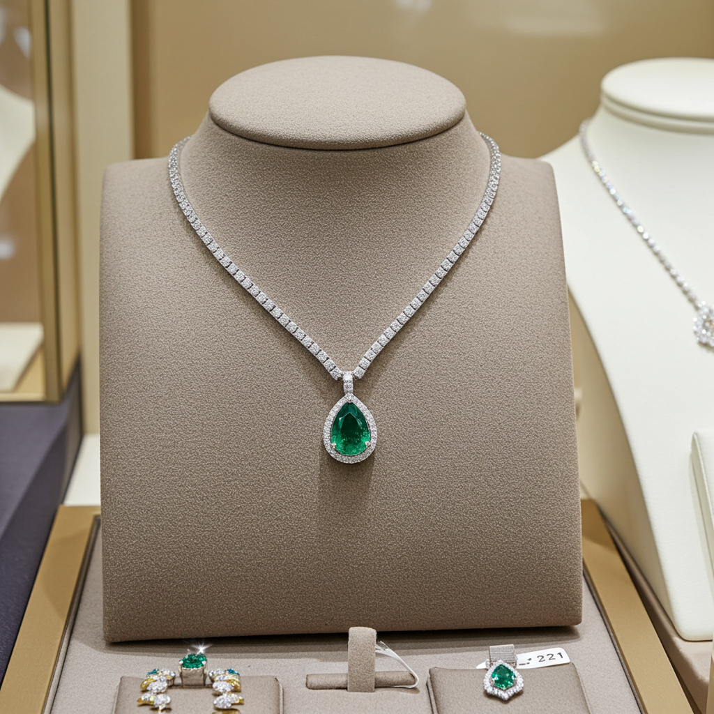 Collana collier tennis in oro e smeraldo e diamanti naturali 8.44 ct