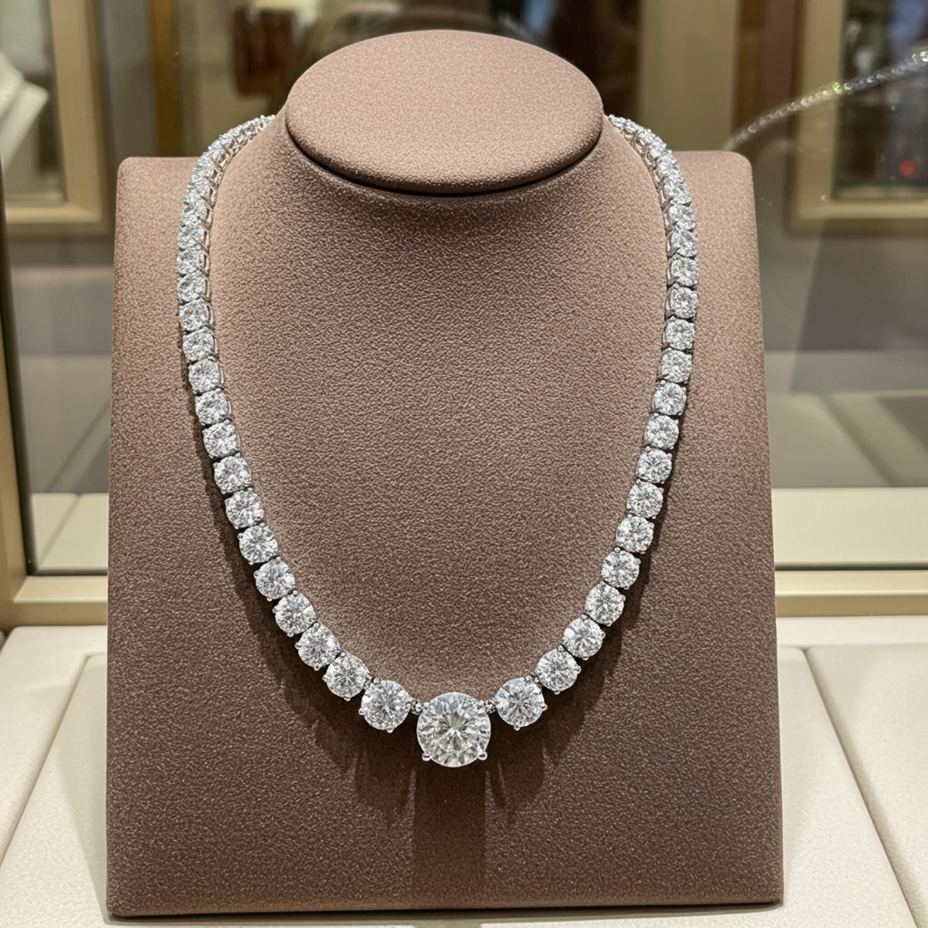 Collana tennis in oro bianco e diamanti naturali 57 ct