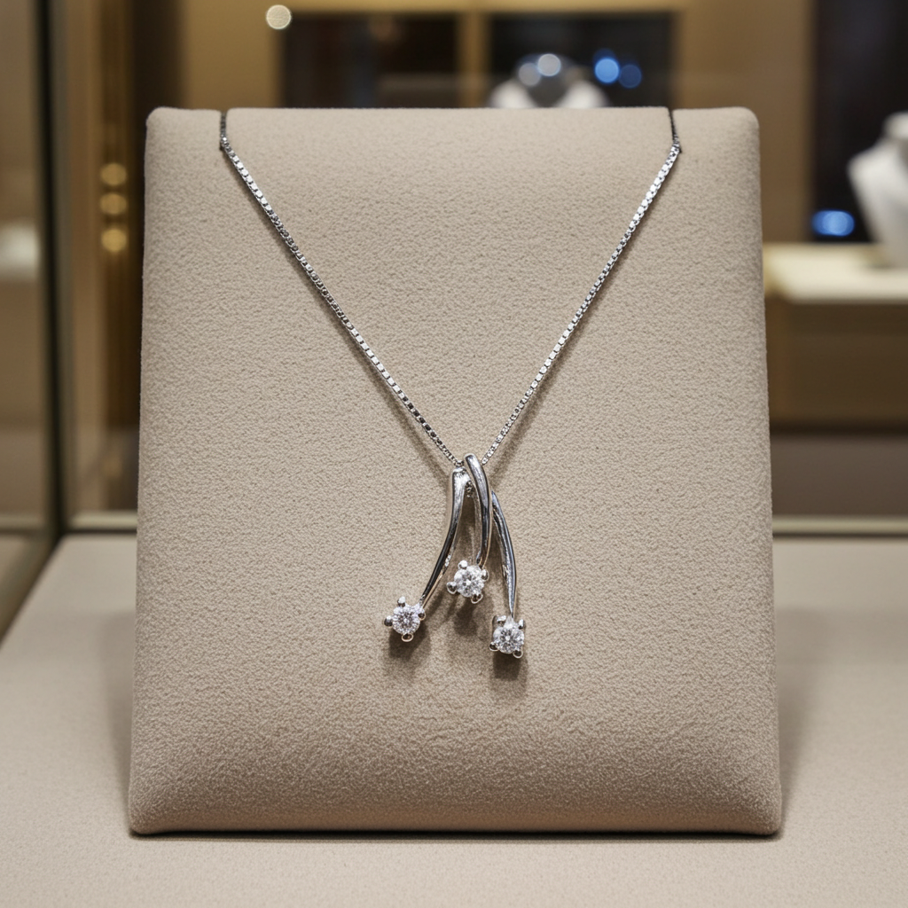 Collana con pendente trilogy con 0.30ct Diamanti Naturali  in oro bianco 18kt