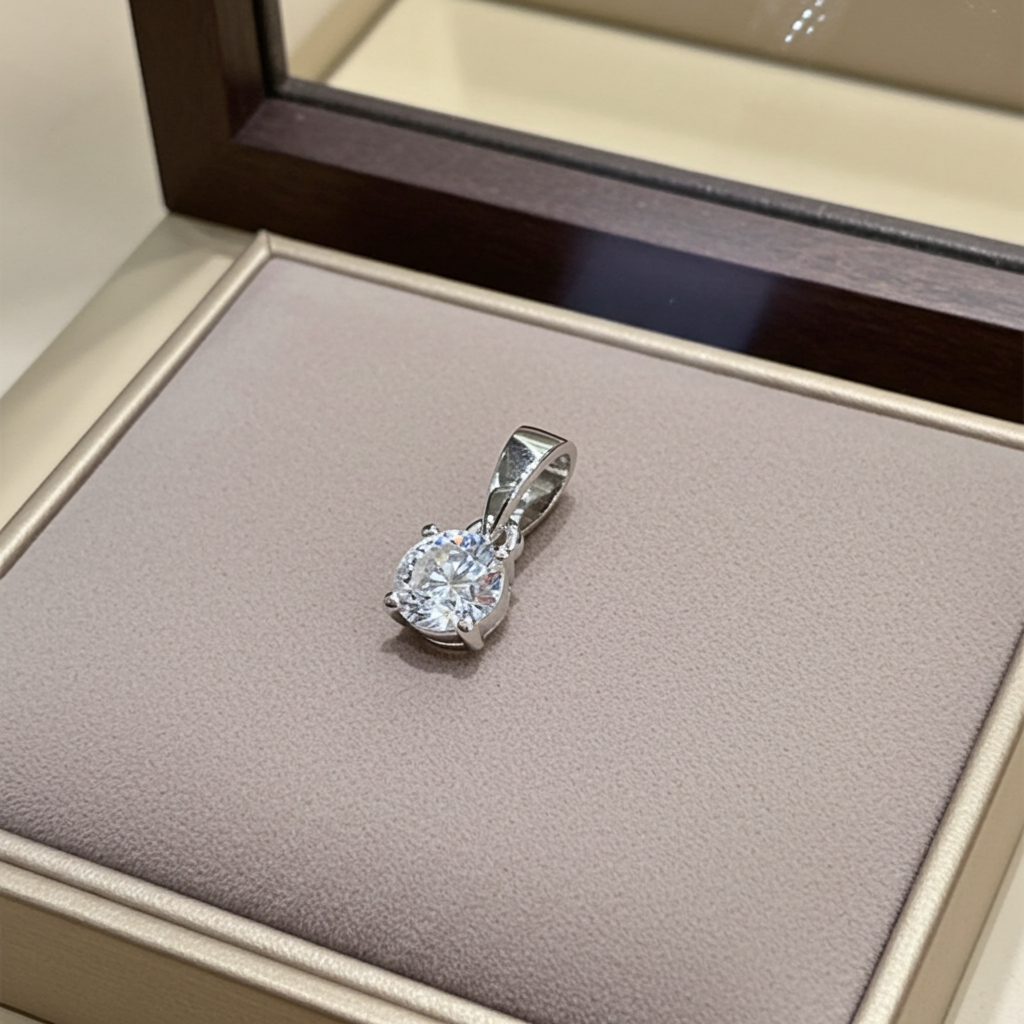 ciondolo  punto luce in oro bianco 18k e diamanti naturale  0,15 ct