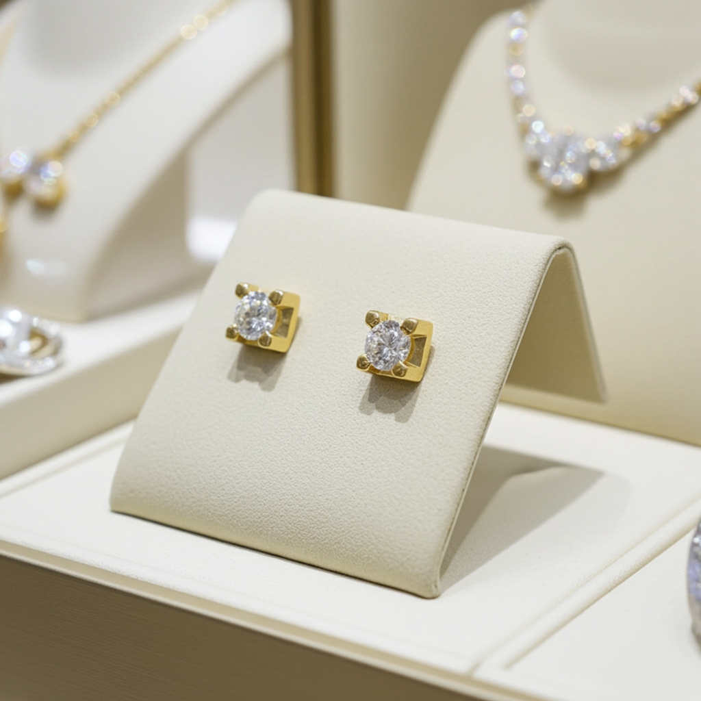 orecchini punto luce quadrato in oro giallo 18k e 2 diamanti naturali 0,90 ct