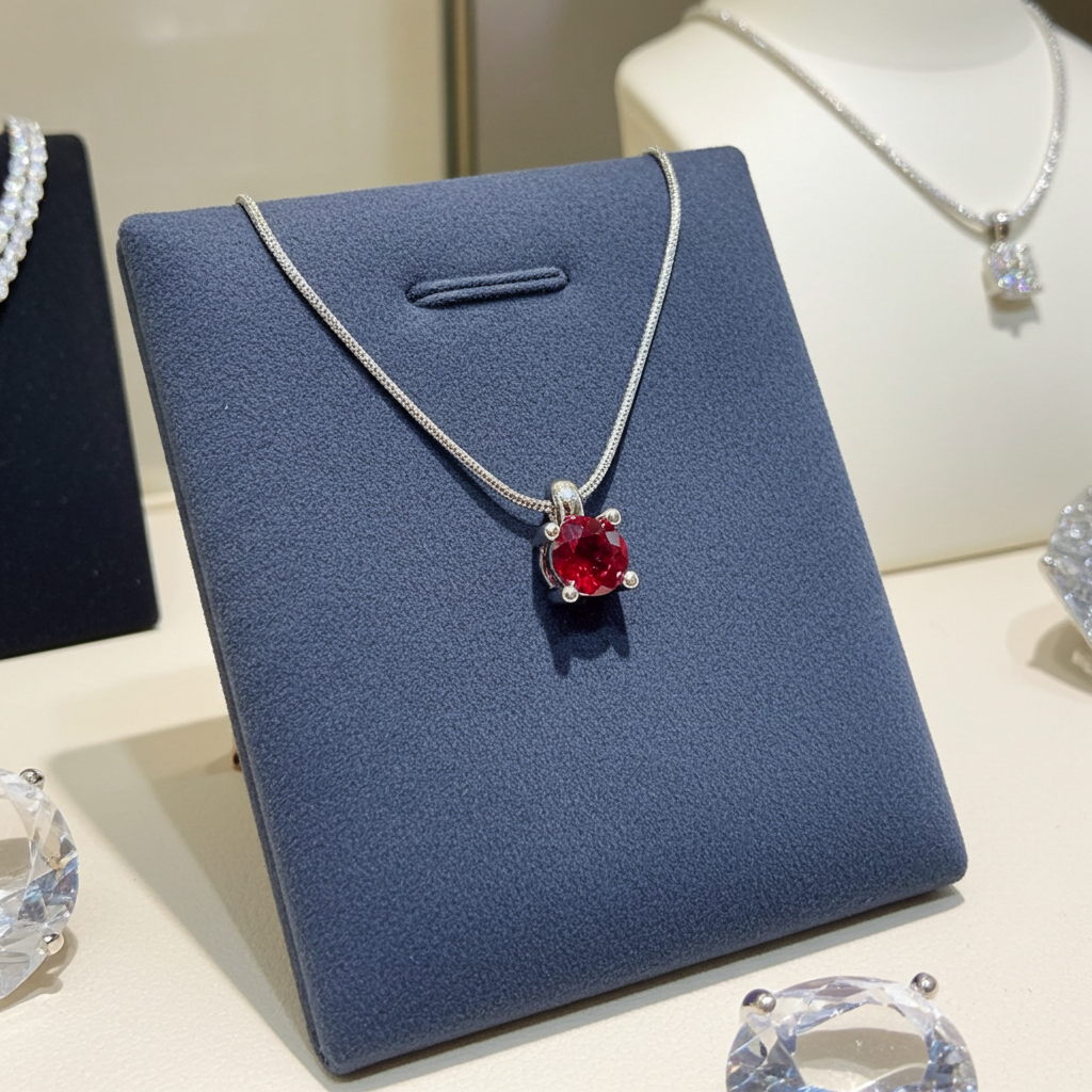 ciondolo punto  luce in oro bianco 18k e rubino naturale 0,50 ct