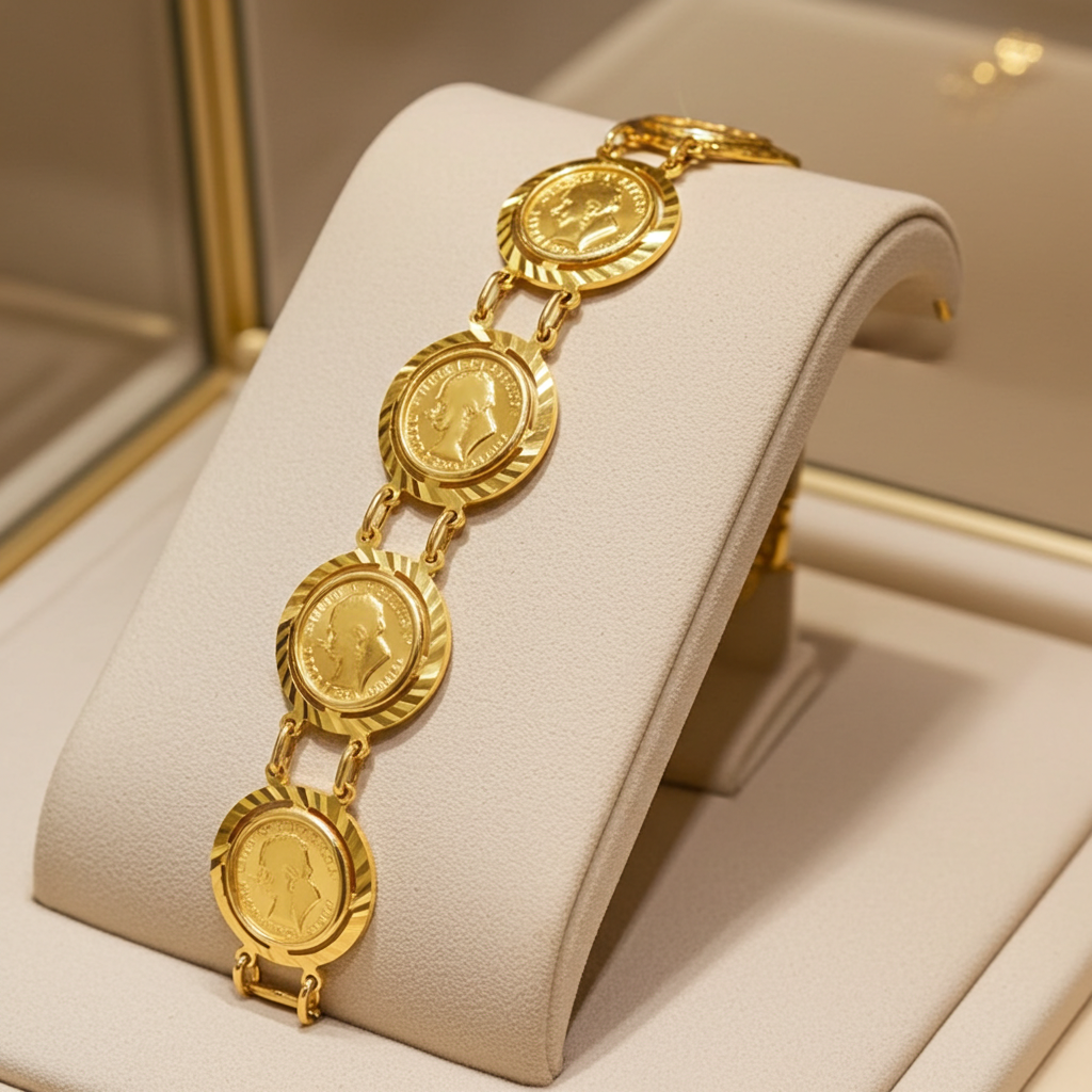 Bracciale in oro giallo con 6 sterline oro 22k