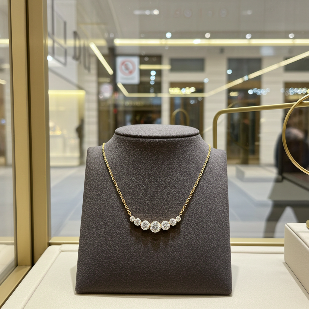 Collana con in oro giallo 18k 750 e 7 diamanti naturali 0,88 ct