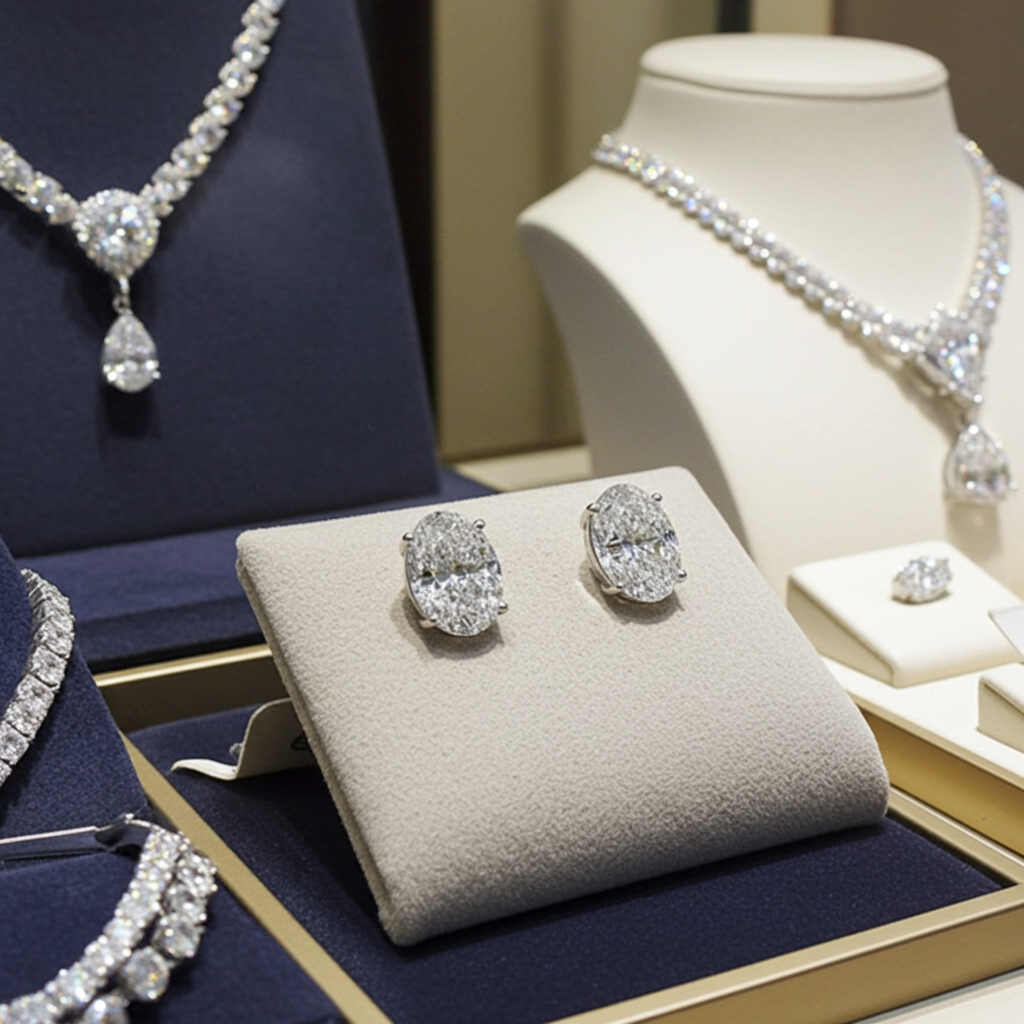 orecchini punto luce in oro bianco 18k e 2 diamanti naturali taglio Ovale 0,50 ct