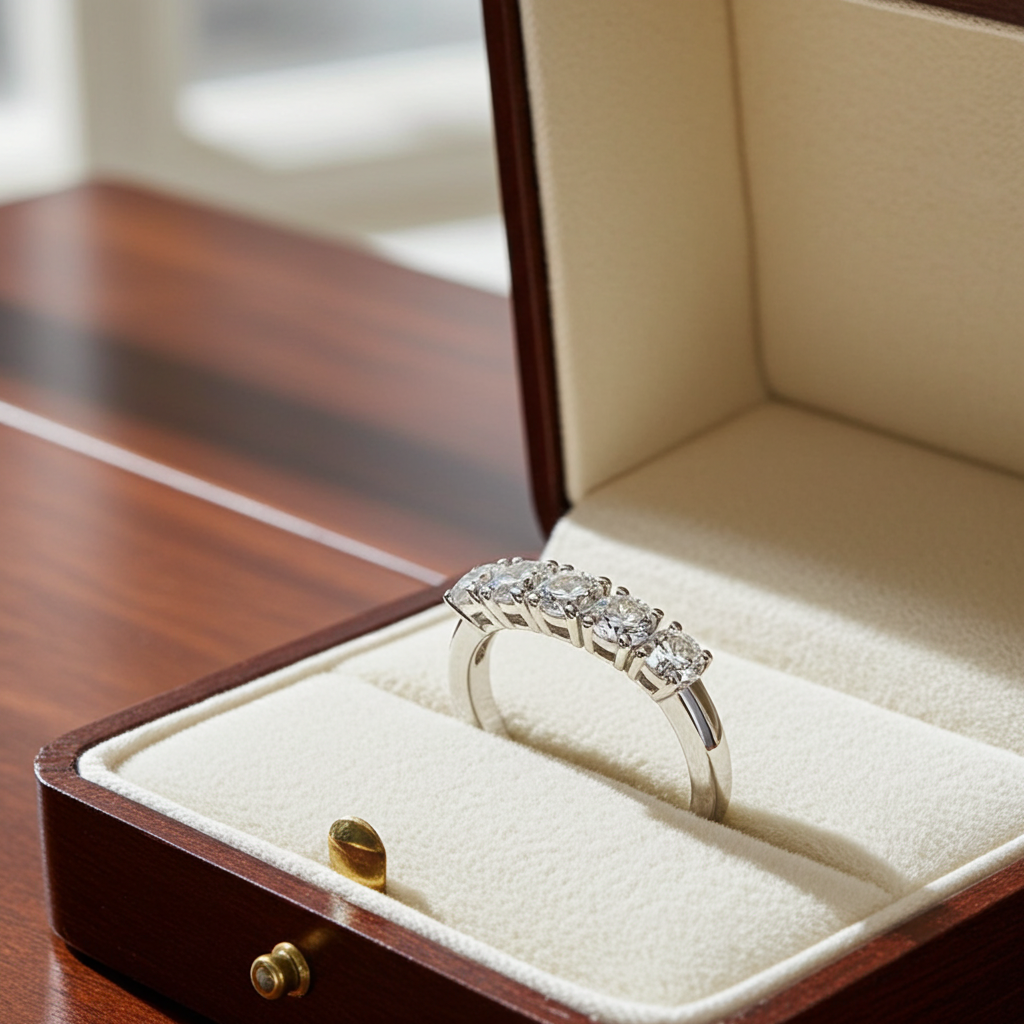 Anello veretta a 5 diamanti naturali 0.50ct certificato IGI D VVS1