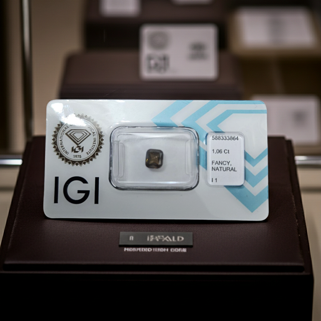 Diamante naturale certificato IGI cuscion fans 1.06 ct