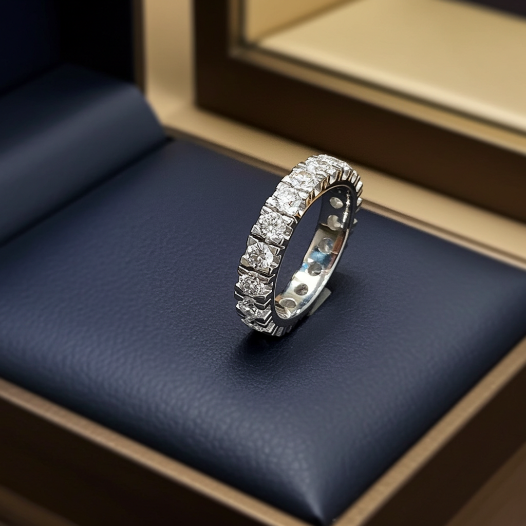 anello veretta in oro bianco 18k con diamanti naturali 1,45 ct